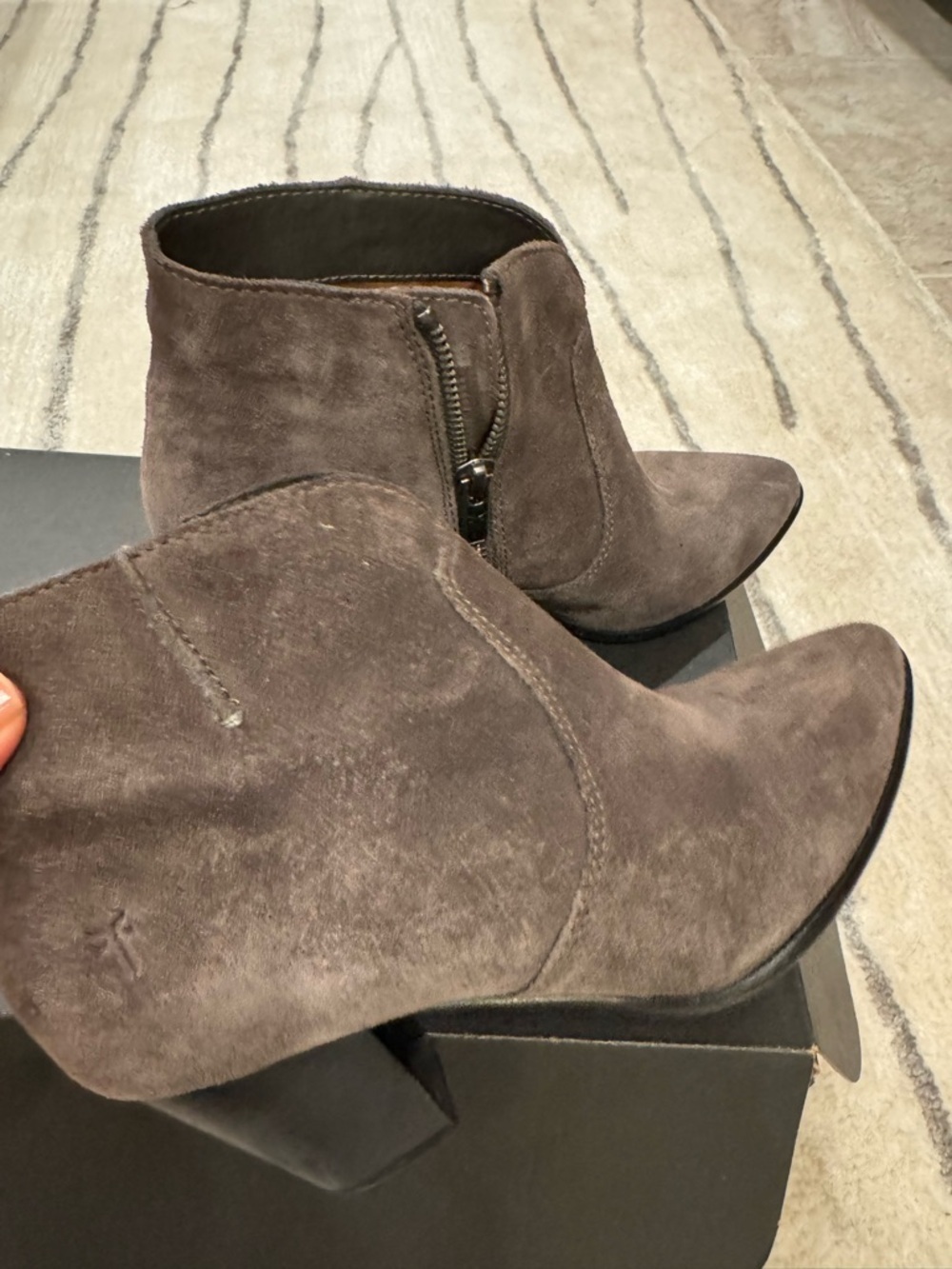 Frye Gray Suede Ankle Booties with Side Zipper - Picture 3 of 7